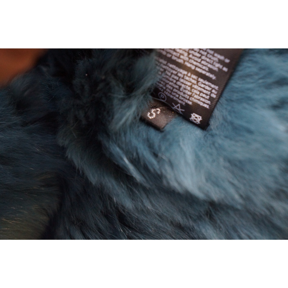 Barneys New York Teal Real Rabbit Fur Jacket Cropped Jagger Luxury Coat Size S - Picture 15 of 15